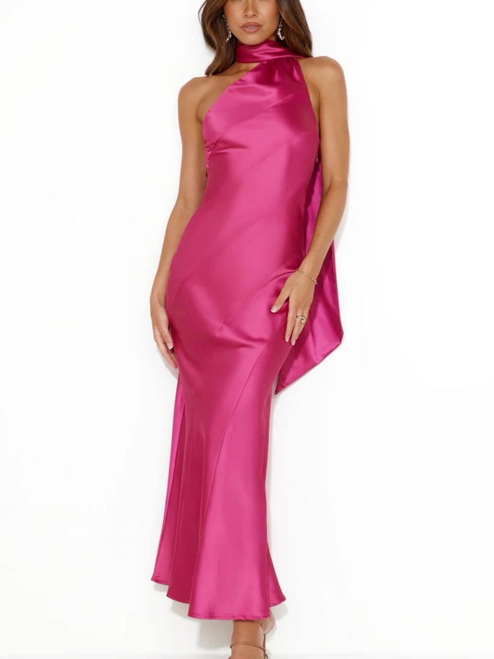 One-Shoulder Satin Maxi Dress